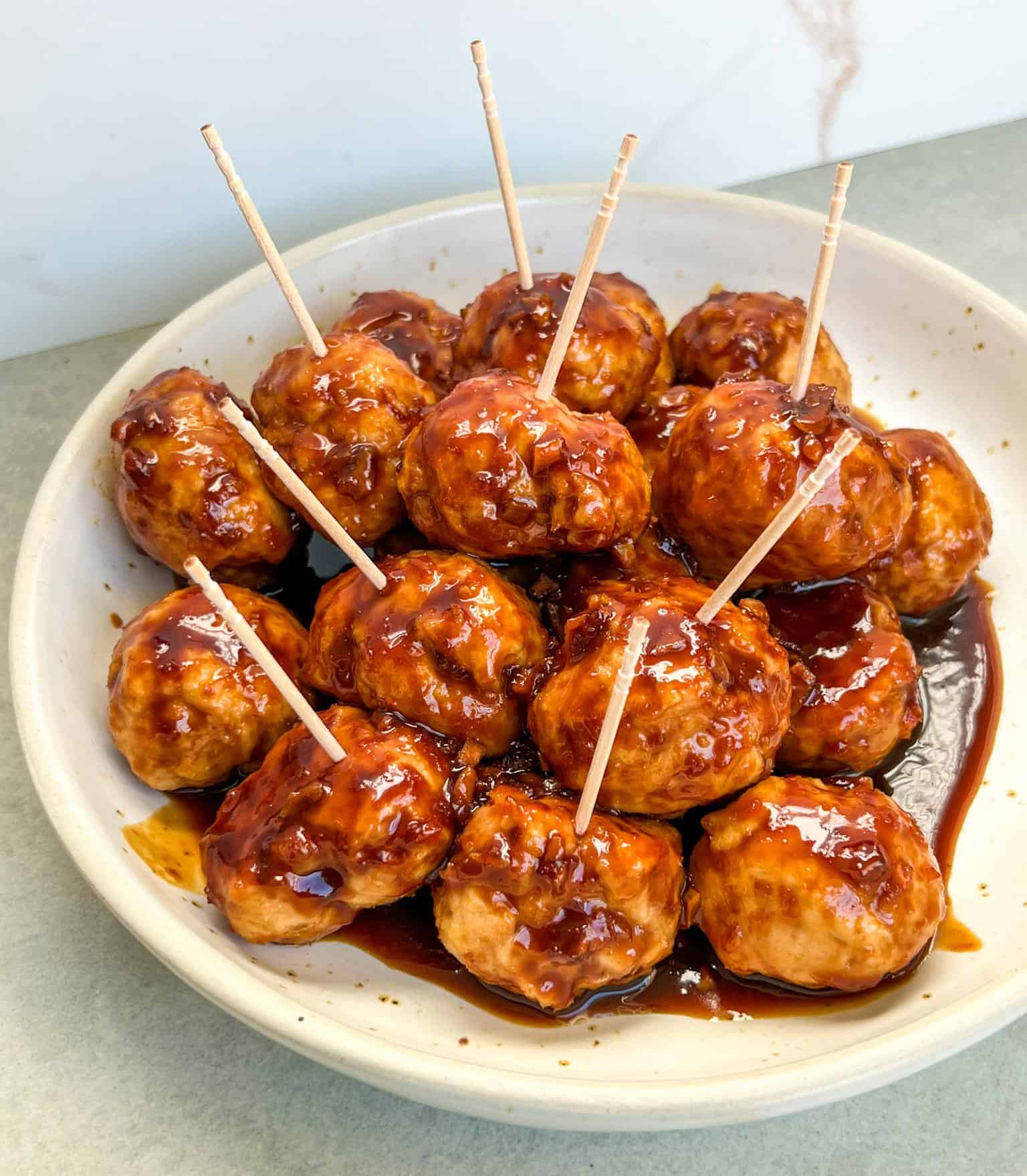 sticky garlic honey ginger teriyaki soy sesame teriyaki turkey meatballs