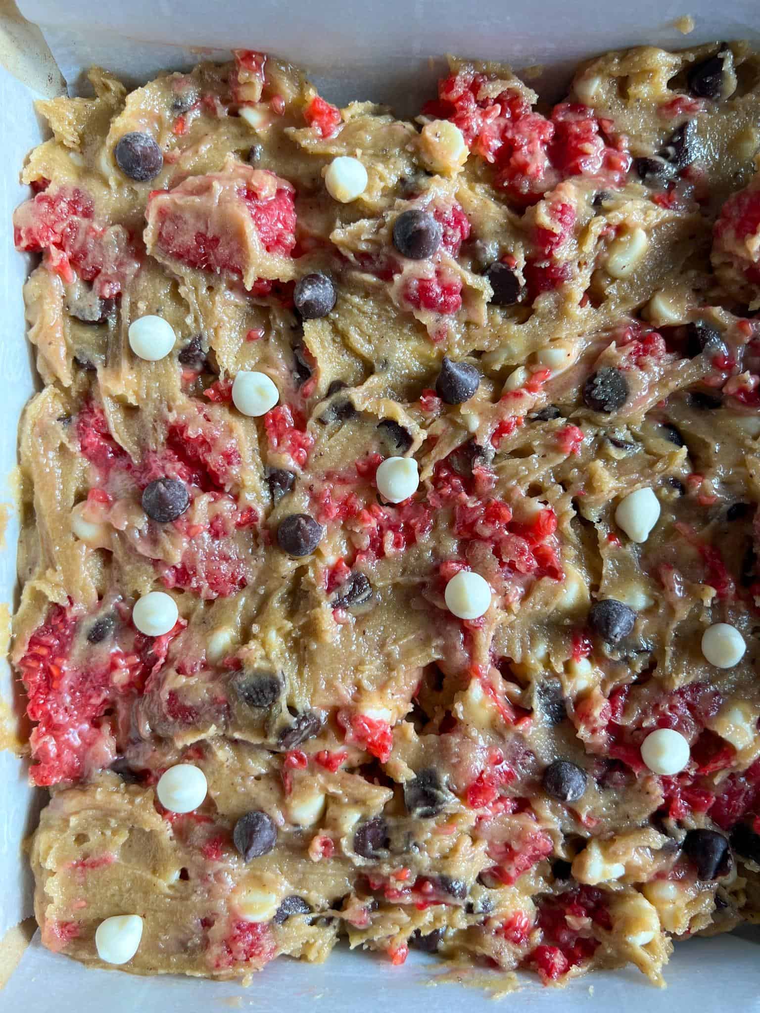 Double Chocolate Raspberry Blondies 3 batter for brown butter white chocolate dark chocolate bittersweet chocolate semi sweet chocolate raspberry blondies