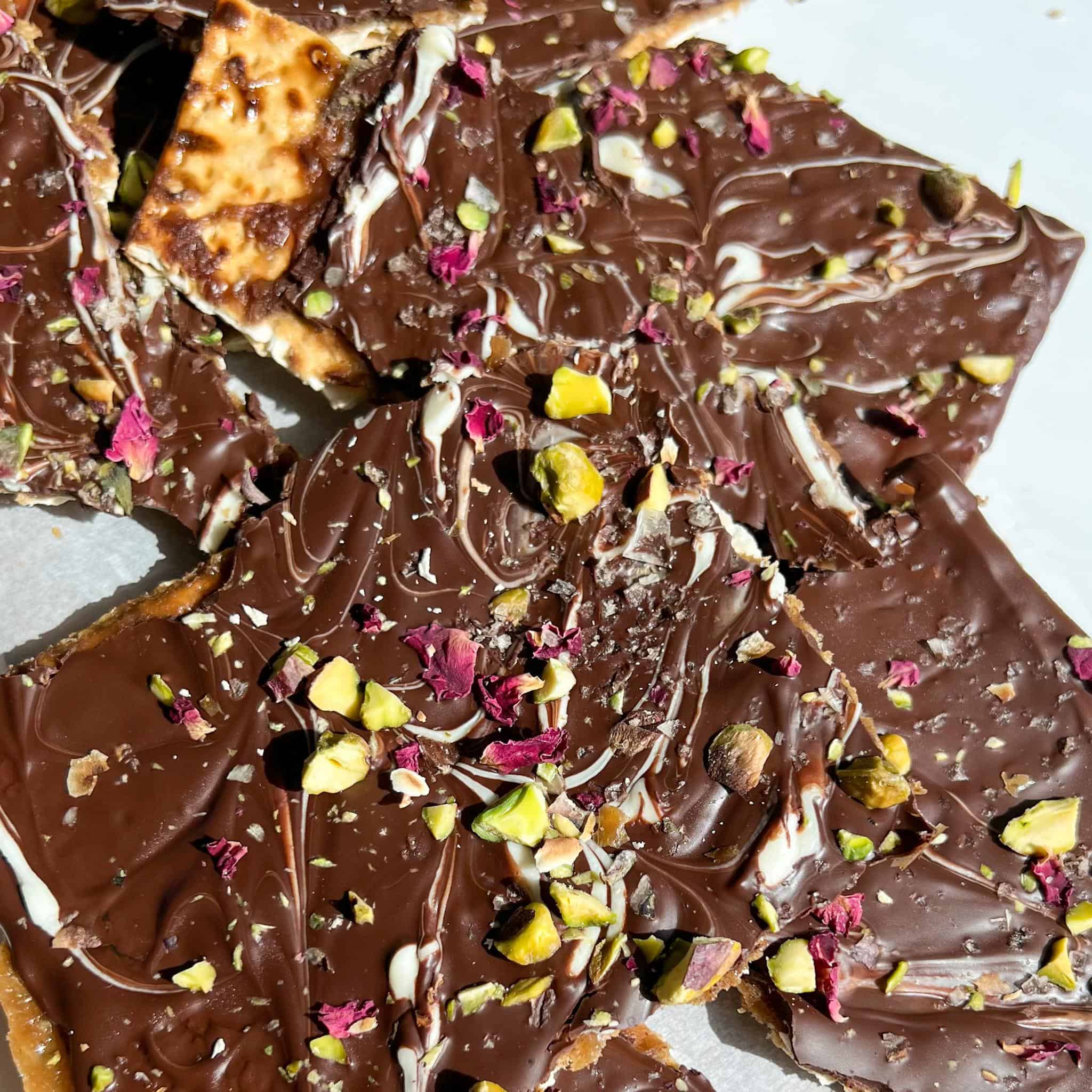 pistachio rose matzo bark
