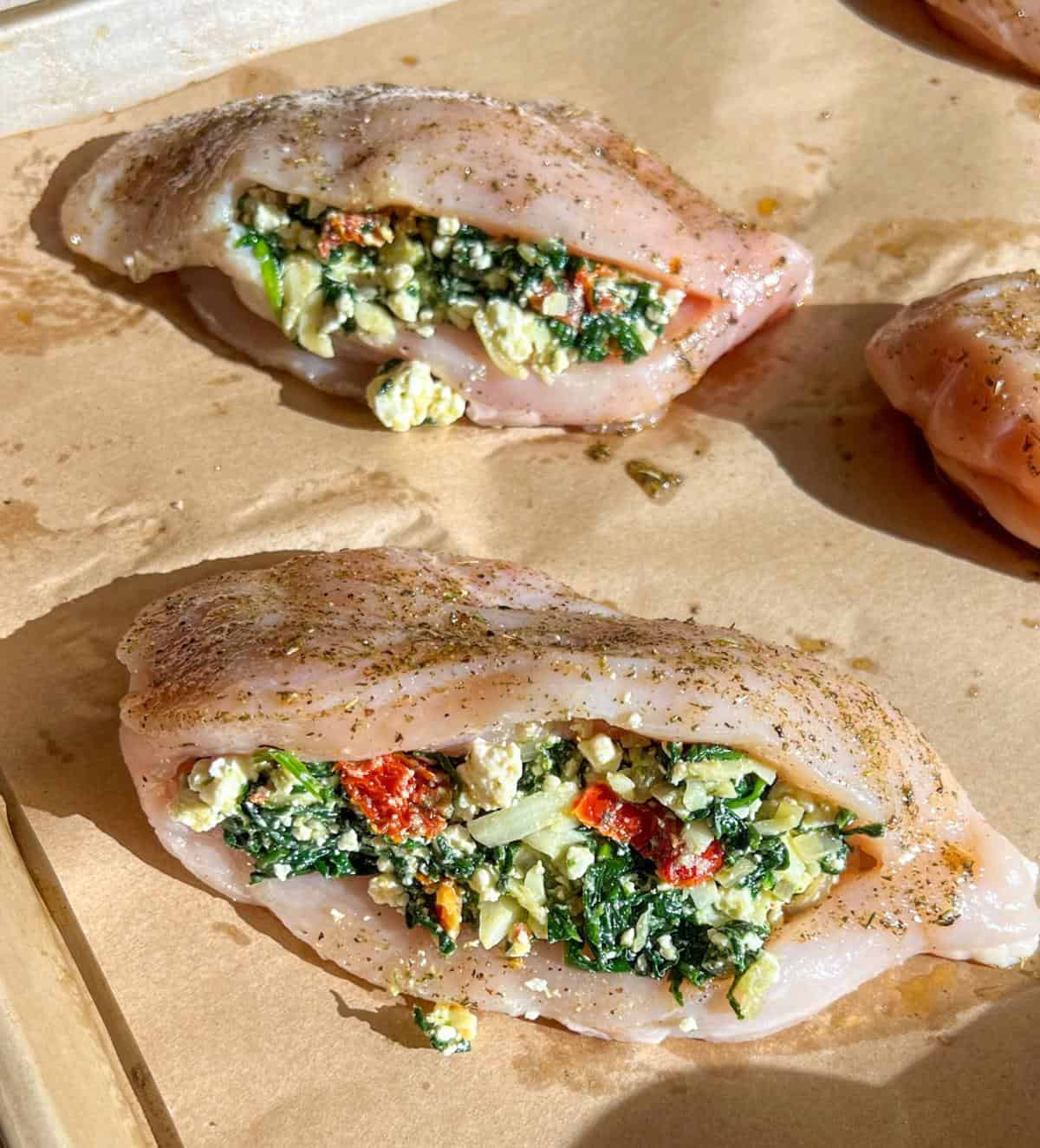 Spinach and Feta Stuffed Chicken Breast 6 stuffed chicken before baking