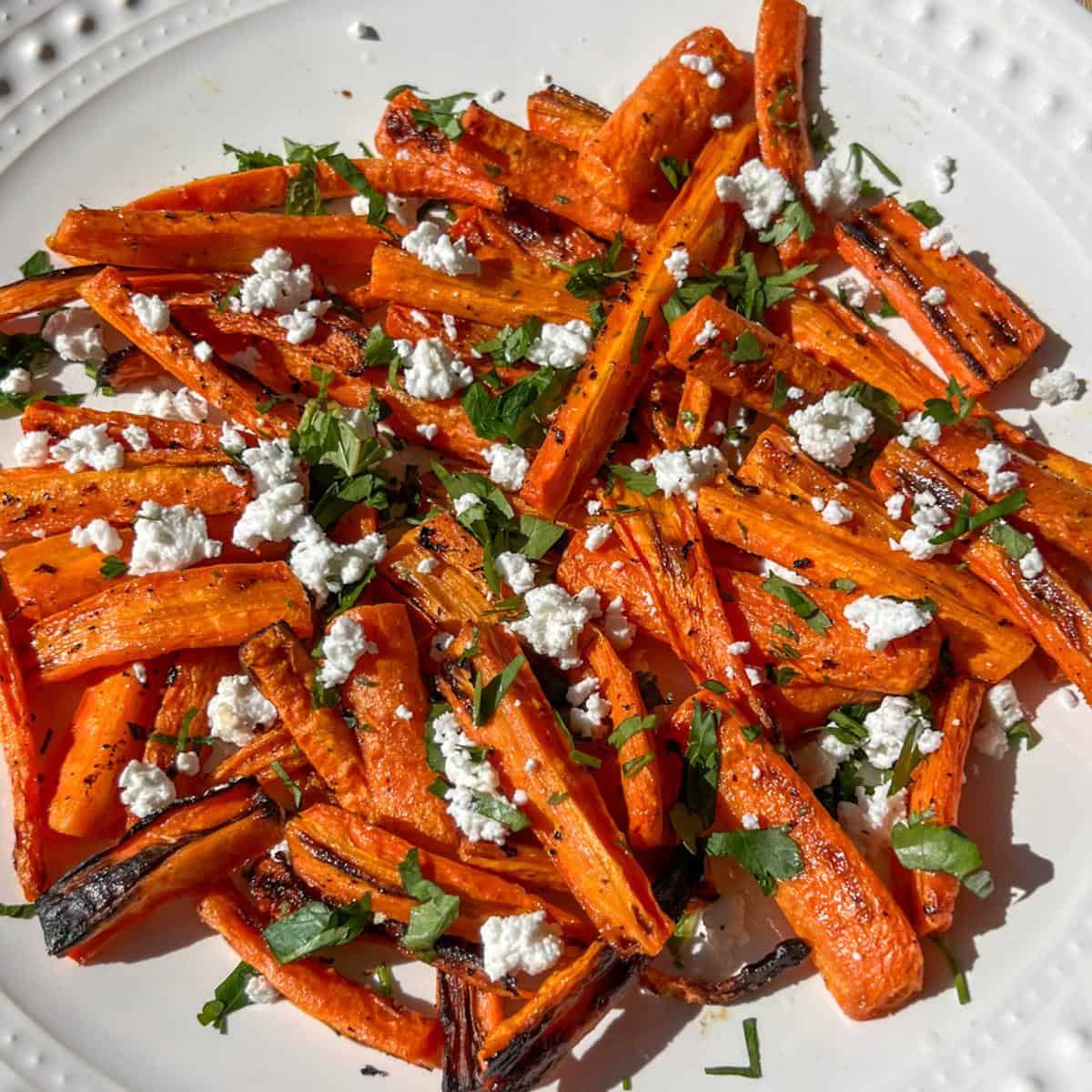 caramelized roasted lemony carrots with feta and herbs