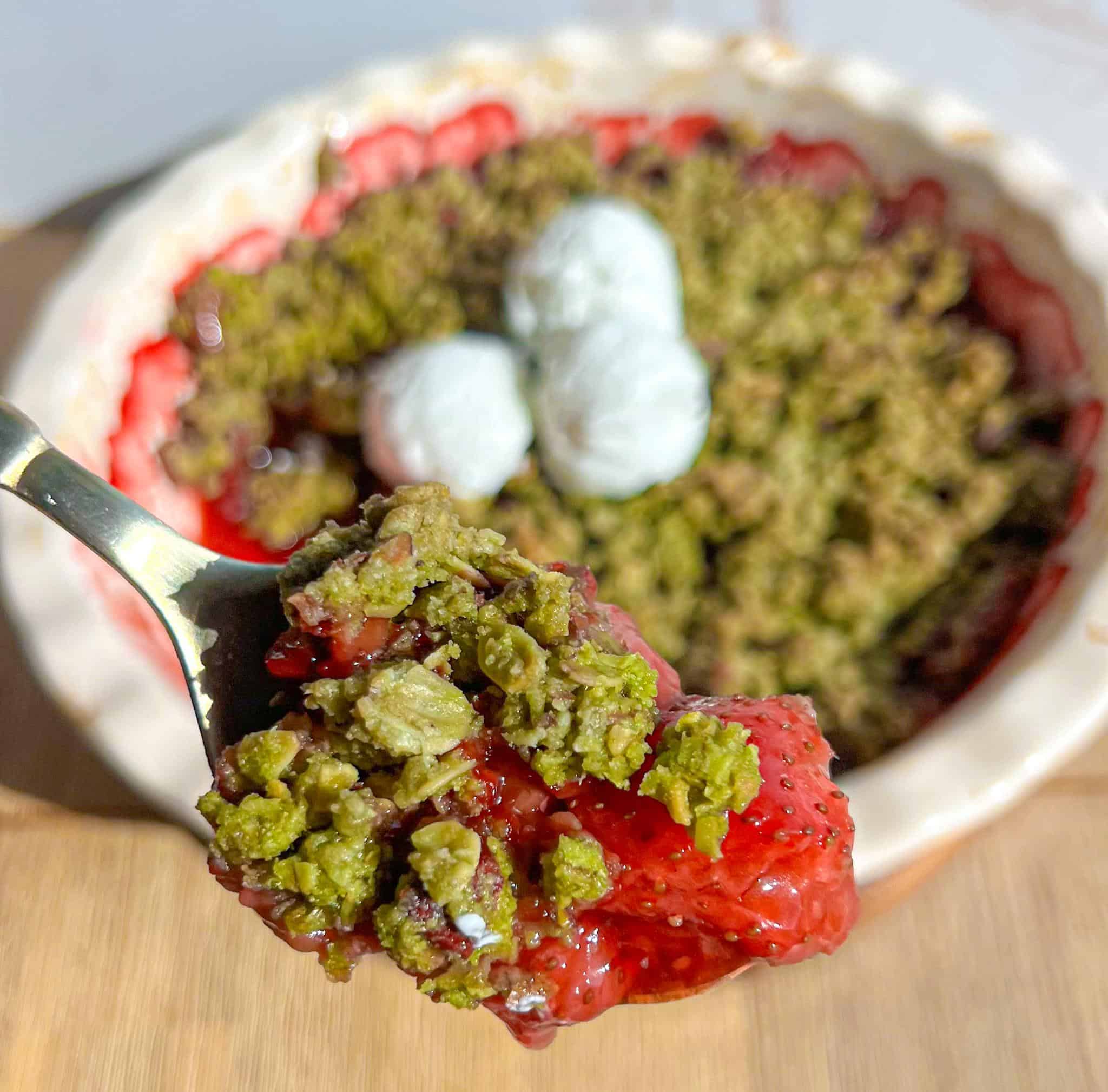 Easy Strawberry Matcha Crisp 2 Bite of strawberry matcha crisp crumble recipe