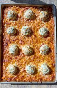 One-Pan Spaghetti Squash and Meatballs 13 sheet pan spaghetti squash marinara chicken meatballs and melted cheese