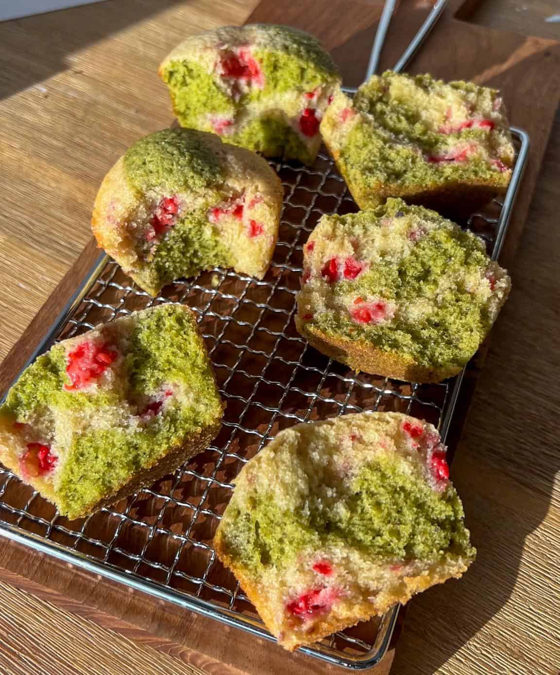 Matcha Pistachio Raspberry Rose Muffins 2 Matcha pistachio raspberry rose muffins