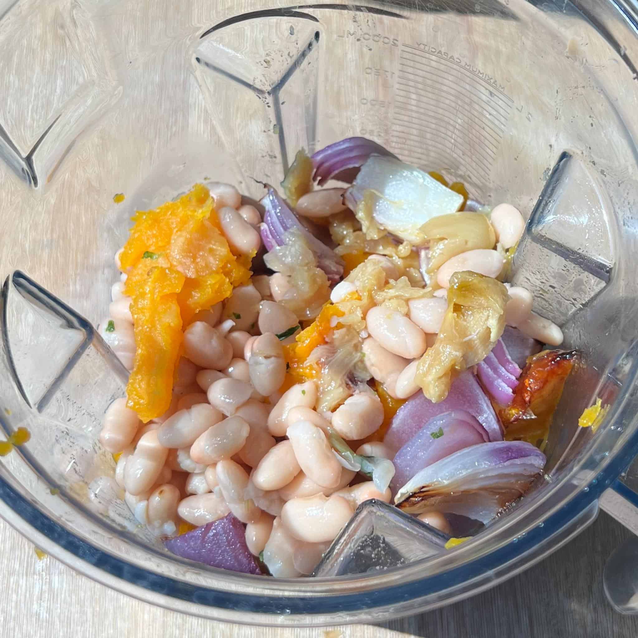 Butternut Squash and Spinach Lasagna Rollups 4 A blender with the butternut squash sauce ingredients.