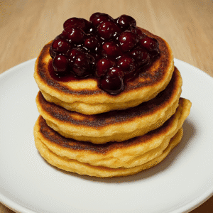 Almond Flour Cottage Cheese Pancakes 9 A stack of fluffy almond flour cottage cheese pancakes topped with blueberry compote