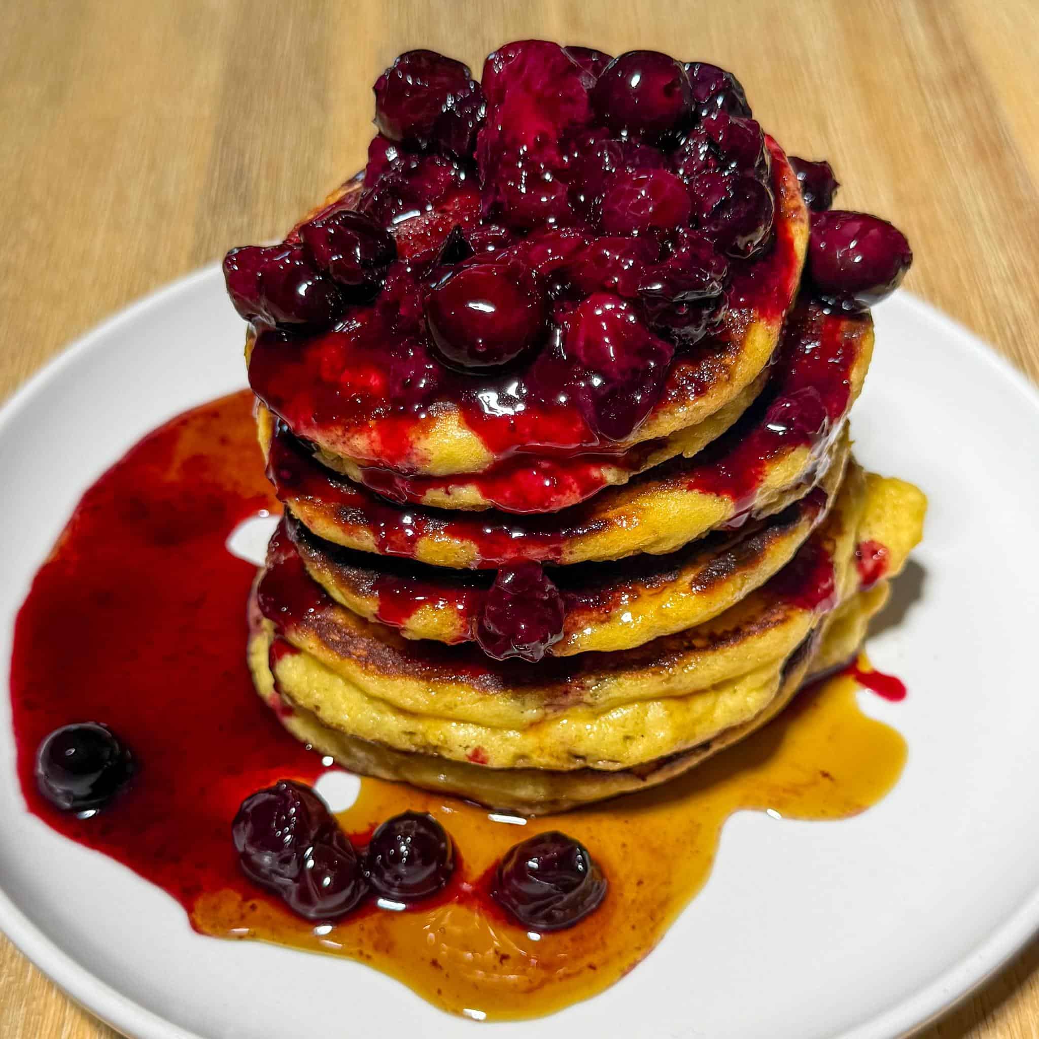 Almond Flour Cottage Cheese Pancakes 4 blueberry compote almond flour cottage cheese pancakes