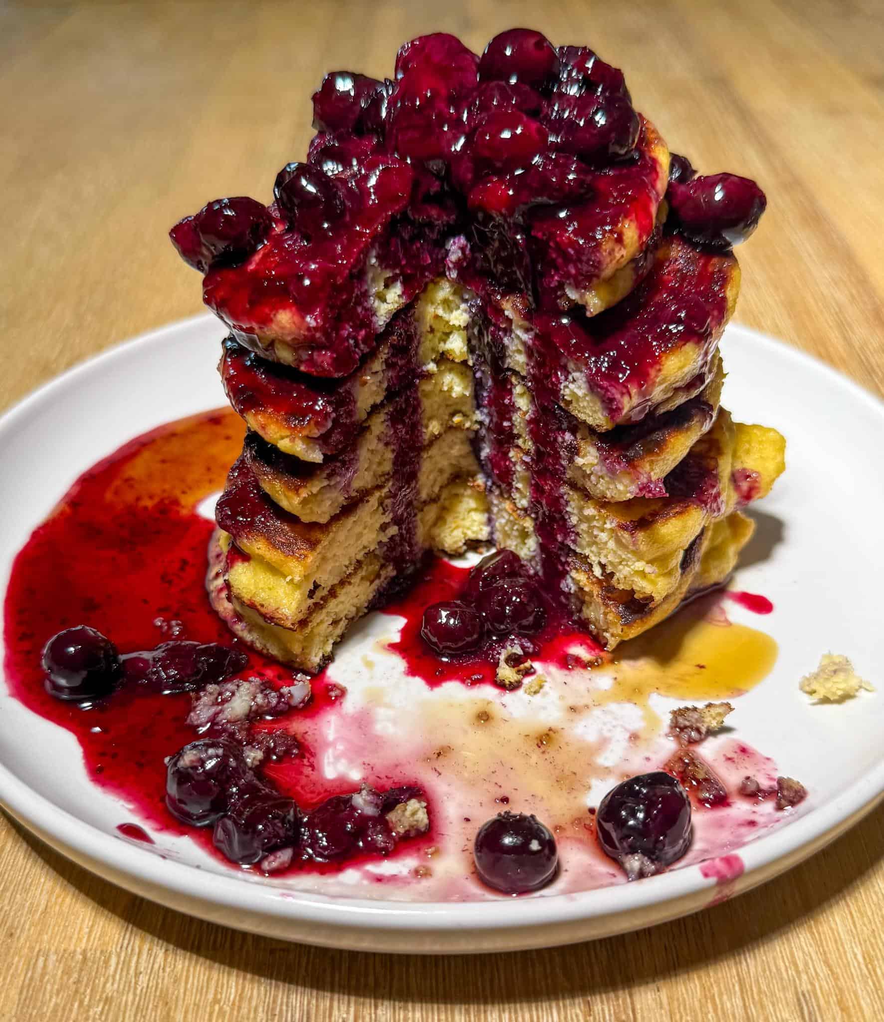 Almond Flour Cottage Cheese Pancakes 8 sliced stack almond flour cottage cheese pancakes