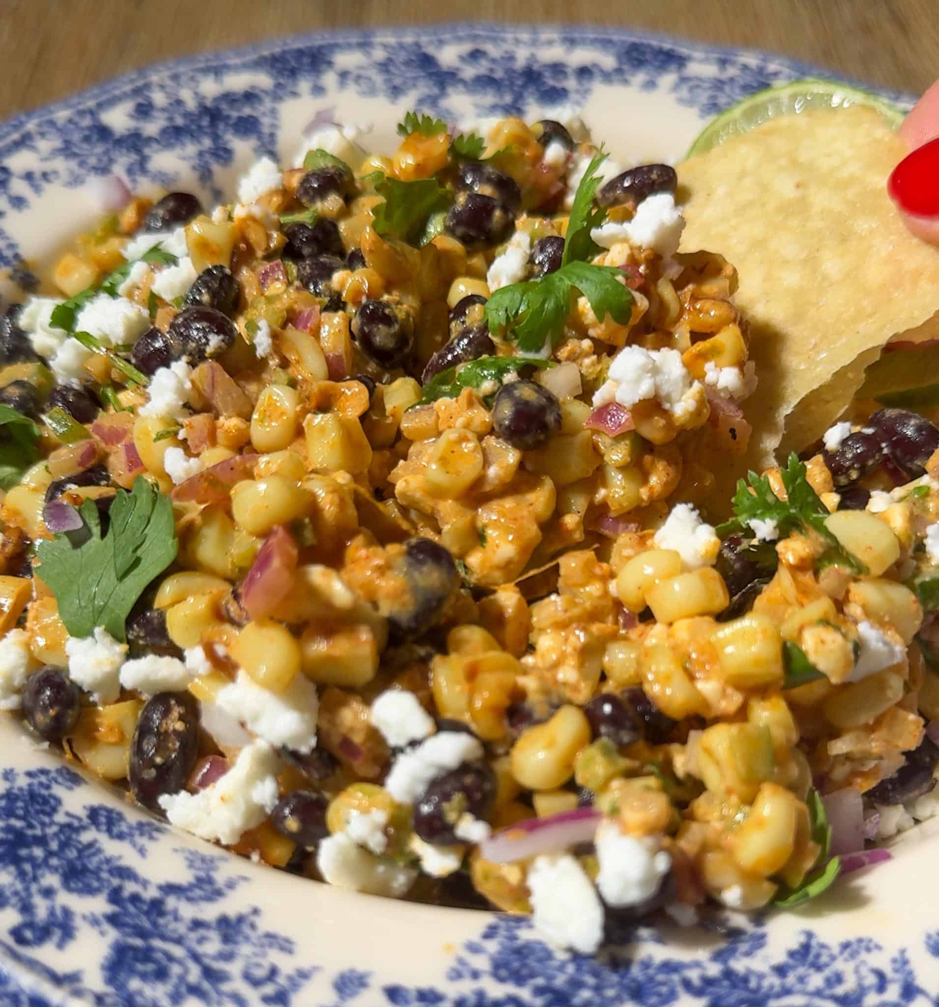 black bean corn feta dip chip