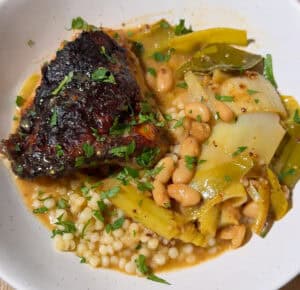 braised chicken thighs leeks beans couscous