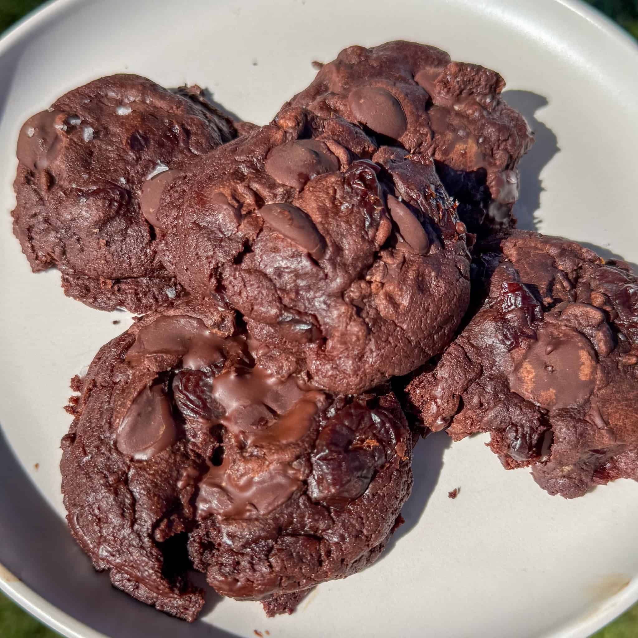stacked triple chocolate cherry cookies