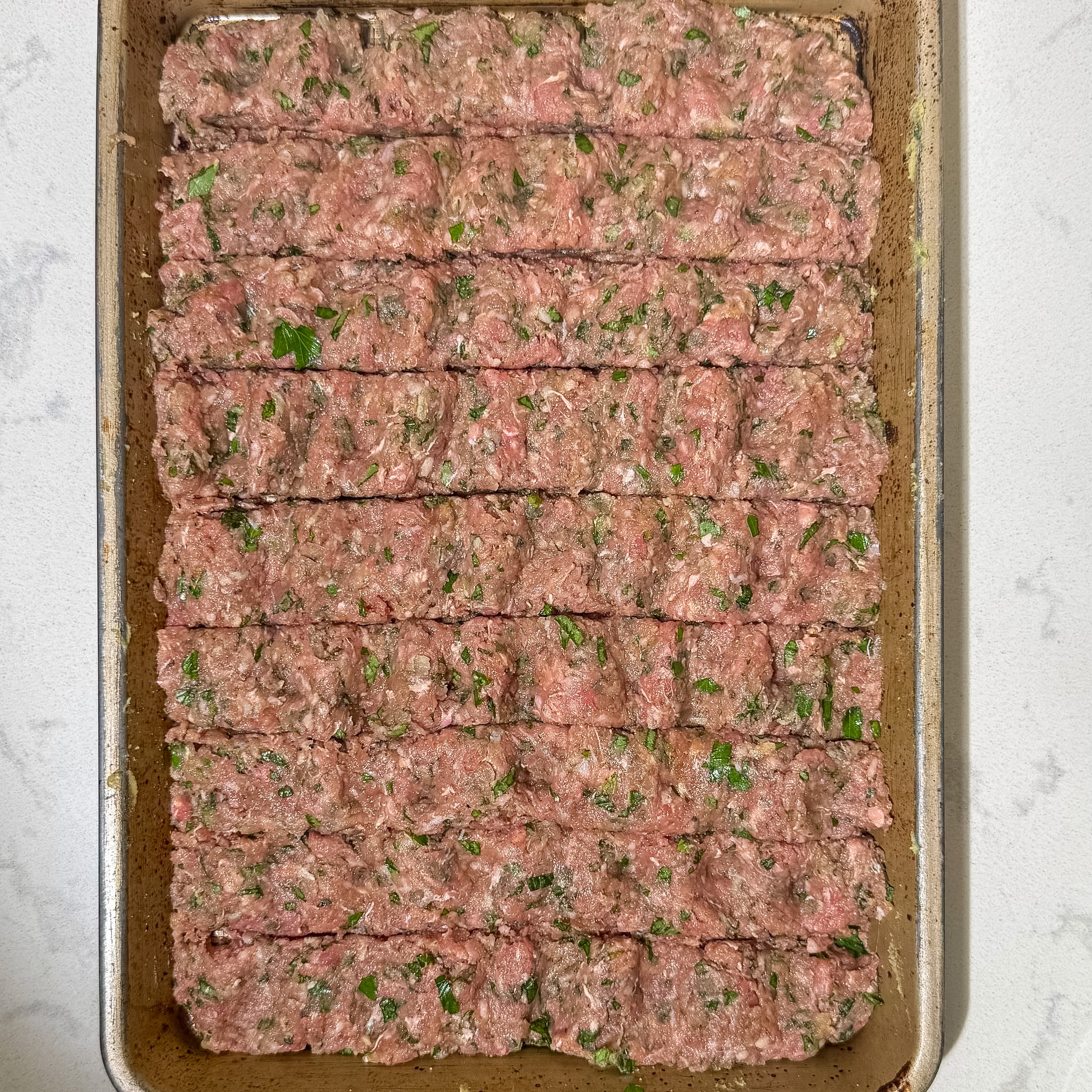 unbaked koobideh sheet pan kabob