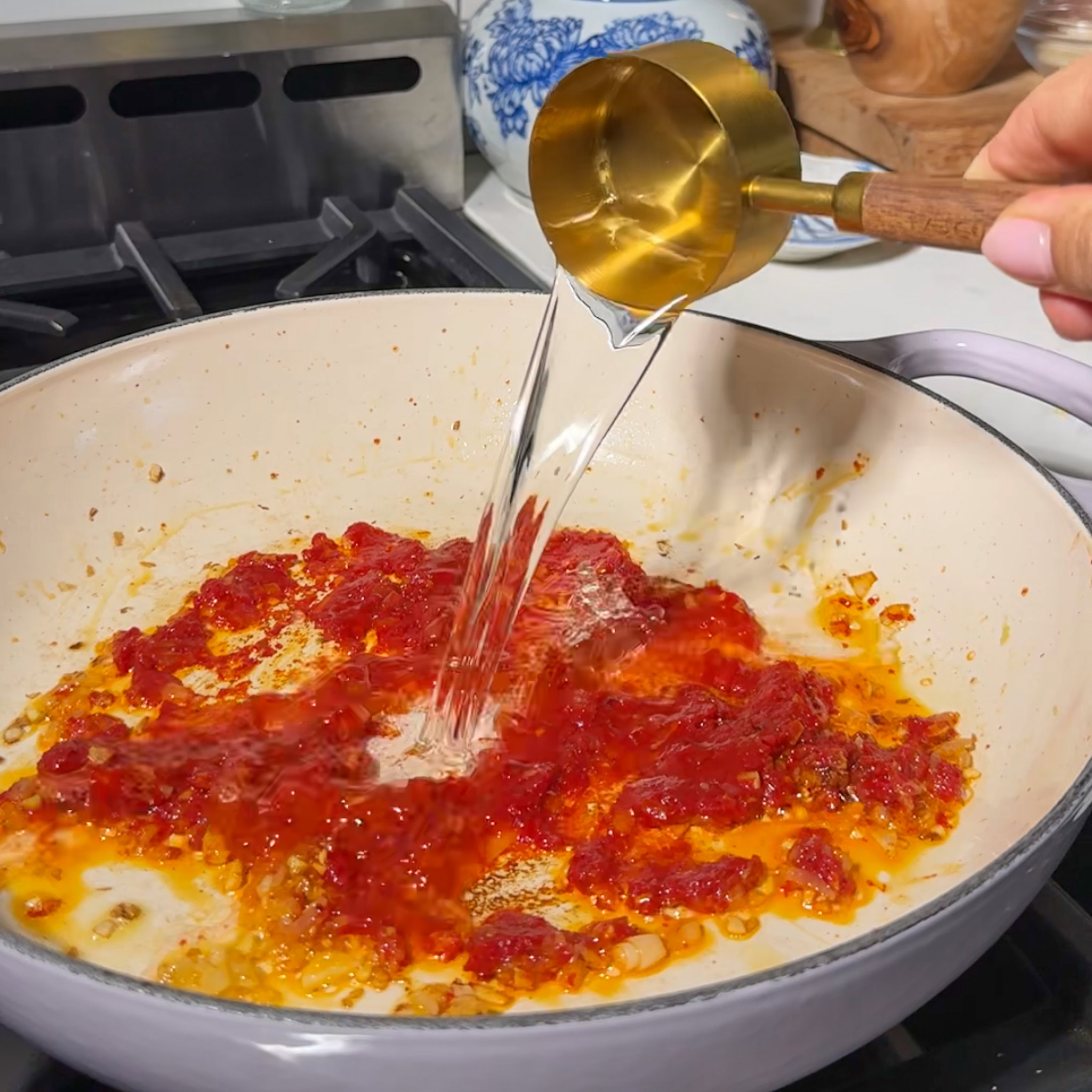 Healthy Pasta Alla Vodka Sauce 7 Add vodka to deglaze the pan, scraping up any brown or stuck bits with a spatula.