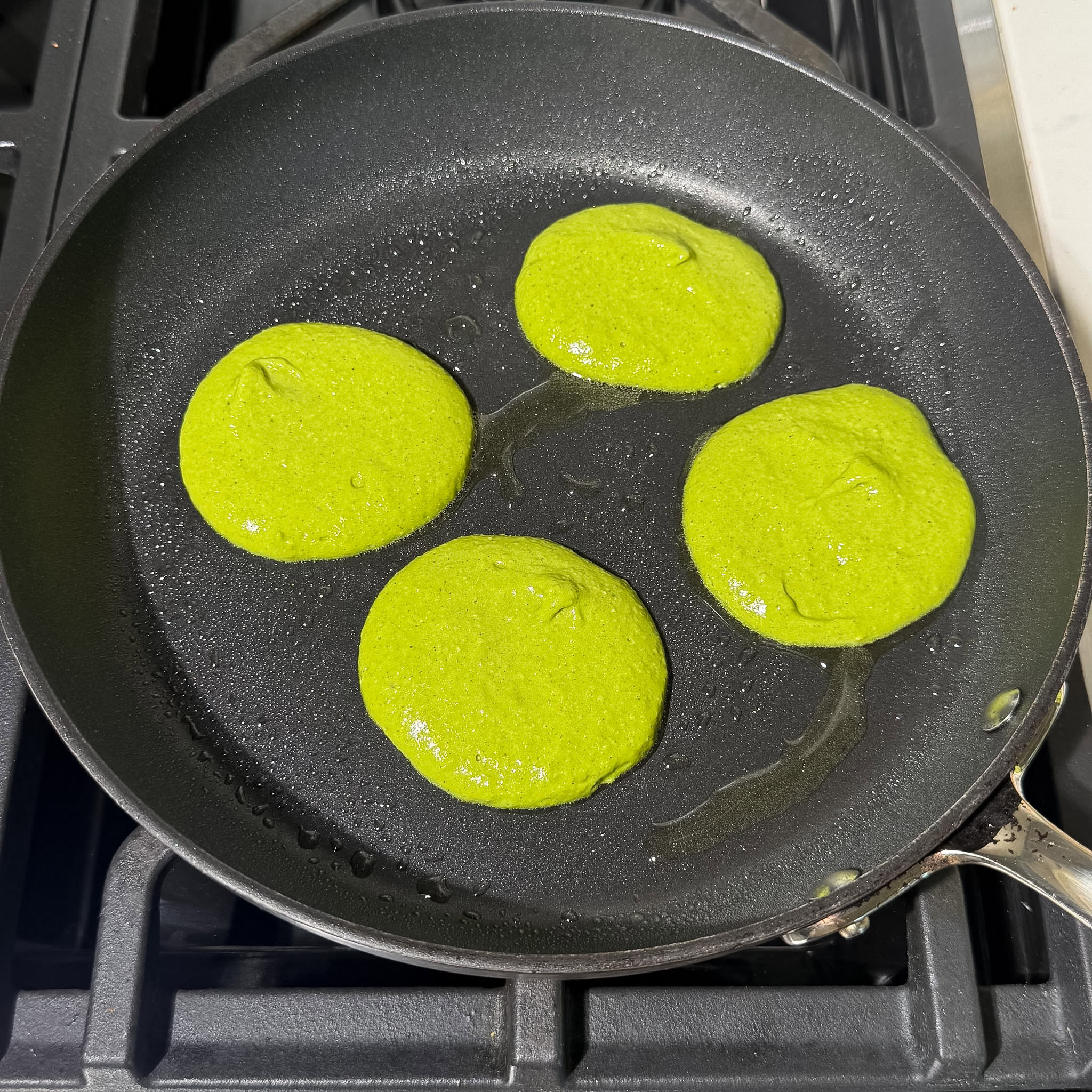 cooking pancakes on a skillet