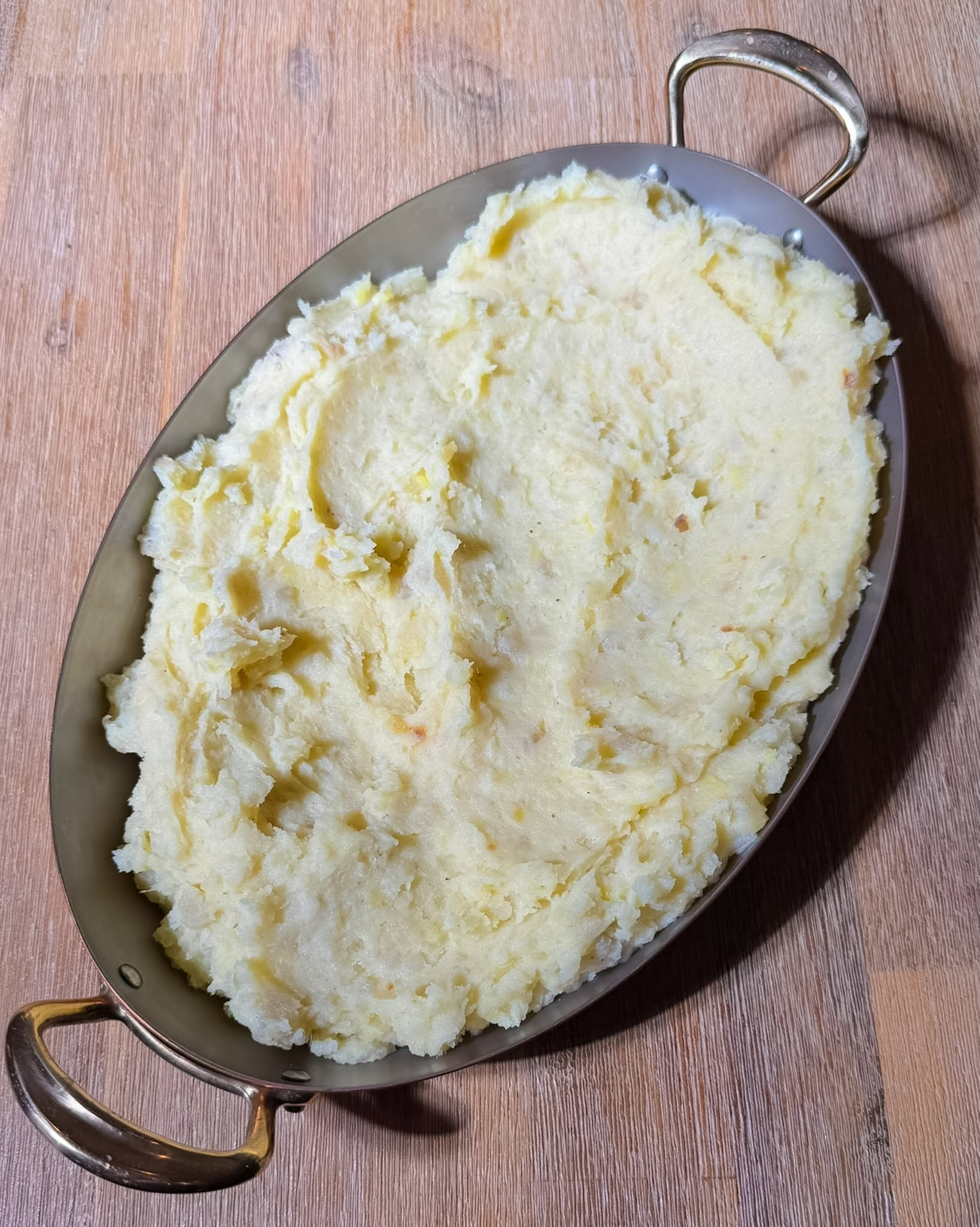 Plated no-boil-mashed potatoes on a table