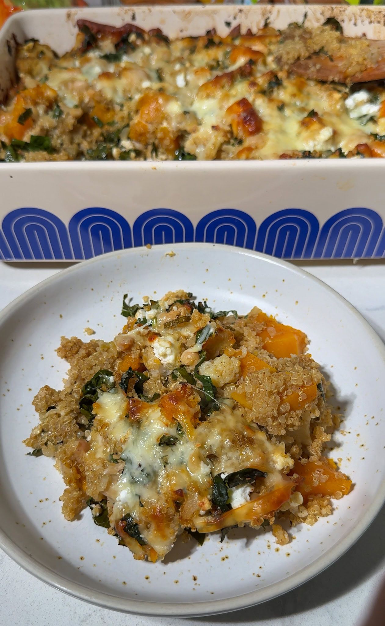 Dump-And-Bake Butternut Squash and Quinoa Casserole 5 plated dump bake quinoa casserole