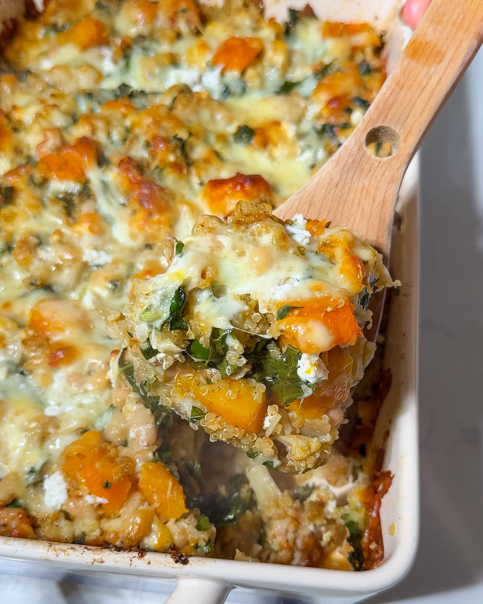 Dump-And-Bake Butternut Squash and Quinoa Casserole 13 serving spoon dump bake casserole